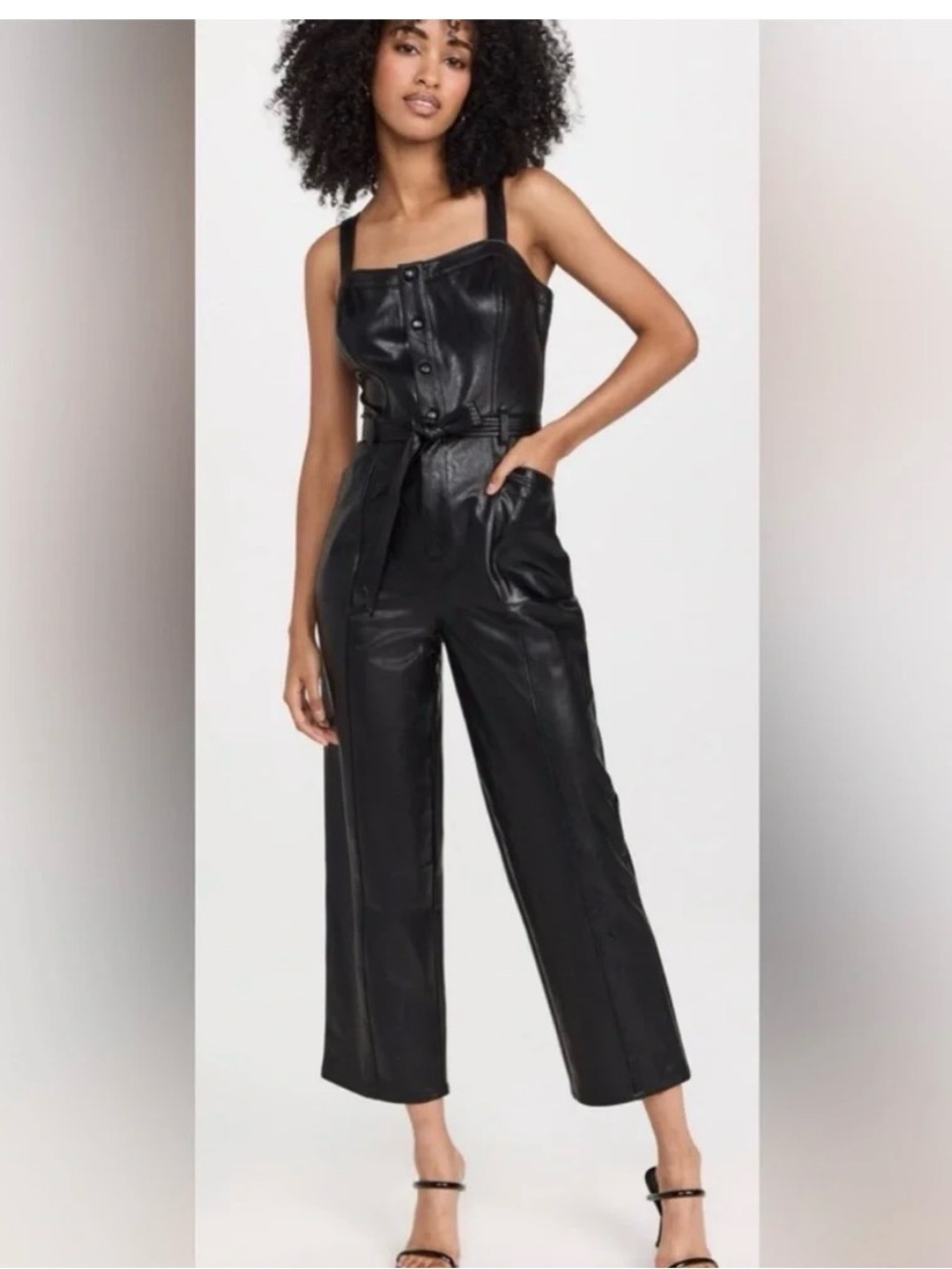 Paige Valinda Faux Leather Black Jumpsuit with Belt
